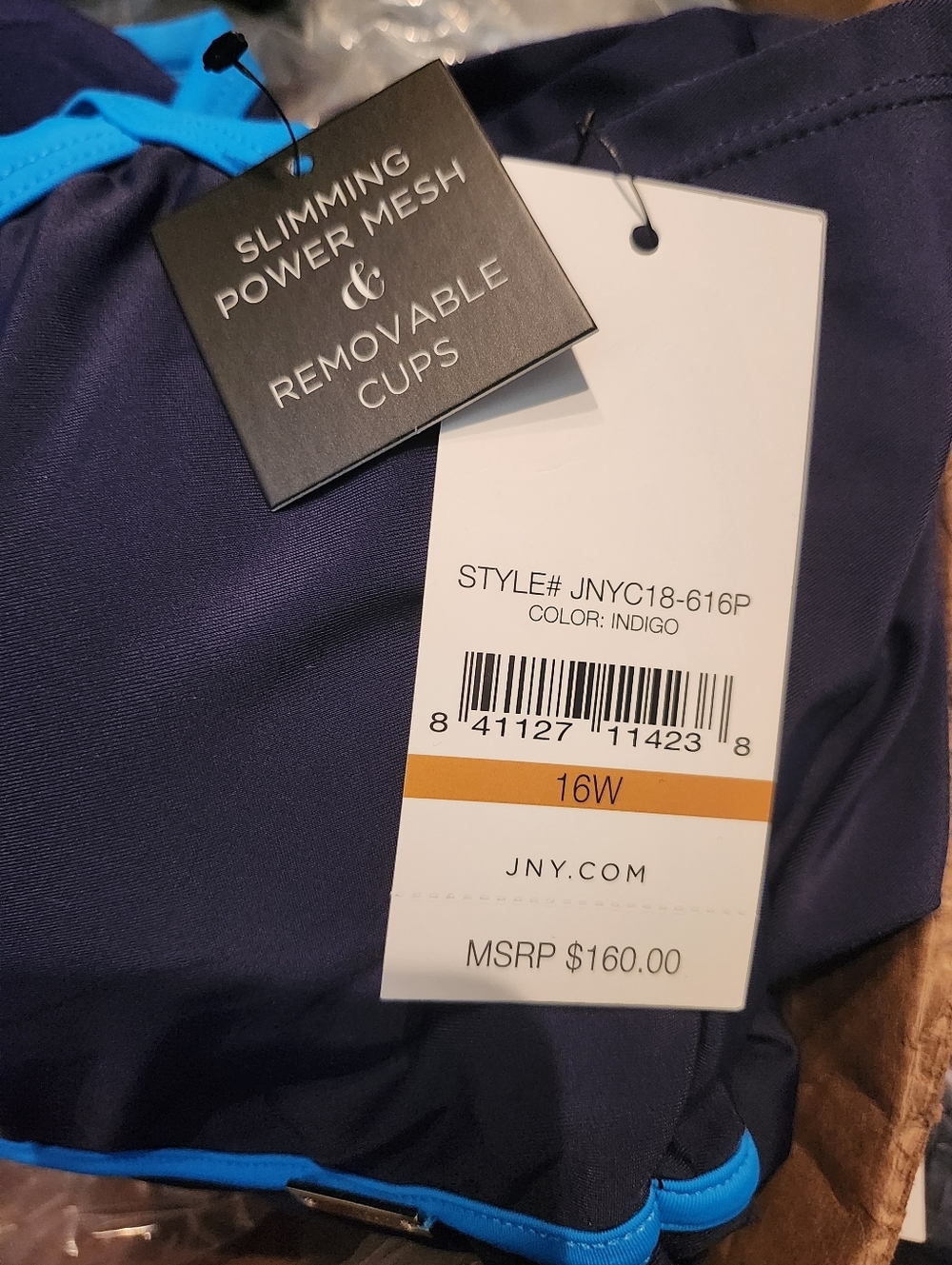 NWT Jones New York Plus Size Navy and Aqua Lace-Back Swimsuit Sizes 16W 18W 20W - Picture 5 of 6